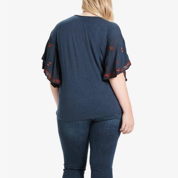 Lucky Brand Lace Up Embroidered Peasant Top Blue Size M, EUC. - Picture 5 of 11